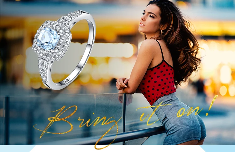 Jewelrypalace Подушки с 0.9ct Натуральный аквамарин Halo Обручение кольцо стерлингового серебра 925 Серебряные ювелирные изделия Обручальные кольца для Для женщин