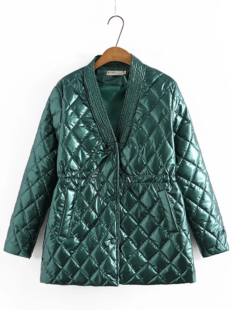 

2022 Woman Casual Traf Coats Winter Elegant Quilted Padded Jackets Thin Waterproof Drawcord Waist Loose Long Parkas