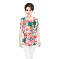 women summer t shirt printed milk silk short middle aged mother clothes l 3xl female tops