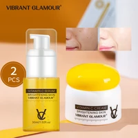 vibrant glamor vitamin c facial essence moisturizing cream anti aging freckle facial treatment 2 piece set facial set
