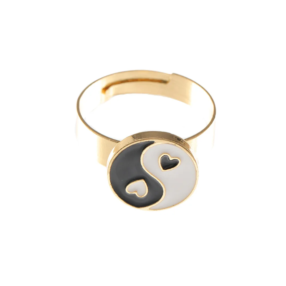 

Cute Glazed Heart Love Women's Rings Punk Multicolor Bagua Yin Yang Tai Chi Finger Ring Charms 2021 Golden Enamel Jewelry Girls
