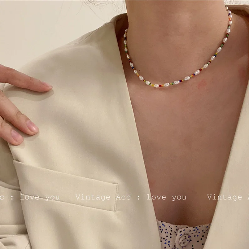 

Korean Retro Geometric Butterfly Necklace Korean INS Blue Transparent Beaded Necklace Girl Butterfly Necklace