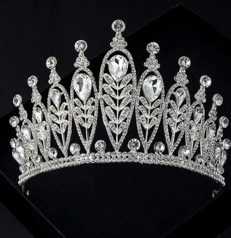 

9cm High Large Leaf Drip Crystal Wedding Party Pageant Prom Tiara Crowns Bridal Crown Accessories Head Jewelry