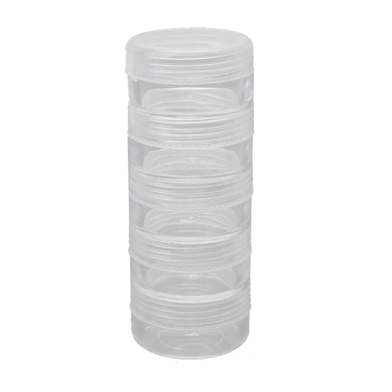 

2021 New 5 Layer Stackable Bead Containers Small Item Plastic Round Clear Storage Jar Box