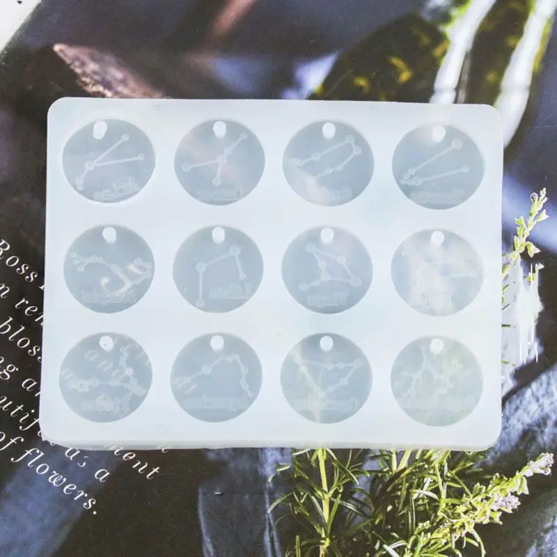 

12 Constellations Discs Pendant Epoxy Resin Silicone Mold Jewelry Making Tools M0XF