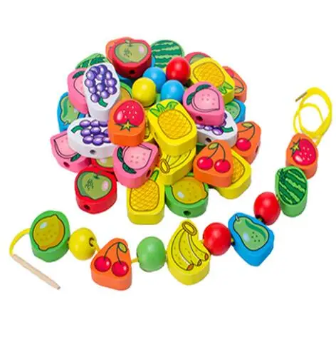 

26pcs/SET Wooden Animal Fruit Block stringing beaded Toys For Children Learning & Education Colorful Products Kids Toy 2.5cm WYQ
