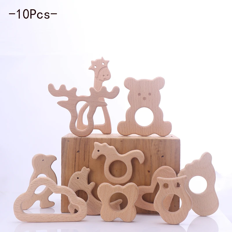 Прорезыватель для зубов детей 10 шт./лот из Букового дерева в форме животного