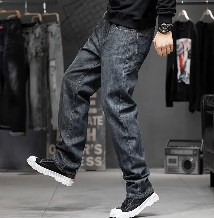 Men Jeans Fall/Winter Men Trousers Deep Crotch Lengthened Jeans Male Loose Straight Denim Pants Wide Leg Jeans