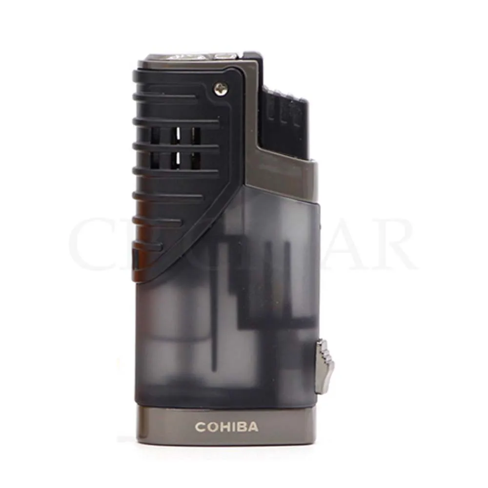 COHIBA сигарные гаджеты Пластиковые зажигалки бутан многоразовая Зажигалка для сигар ветрозащитная карманная сигарета газовая зажигалка W/Подарочная коробка - Цвет: BLACK