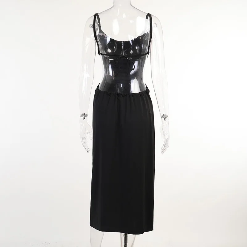 

Cut Out Sexy Backless Women's Midi Dress Bandage Seeveless Fashion Outfits Summer Spaghetti Strap Dresses Vestido