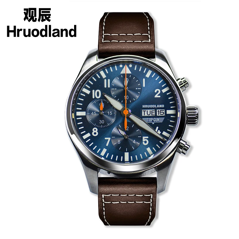 

Hruodland Quartz Men Watch Vintage Chronograph Stainless Steel Sapphire Convex 100m Water Resistance Luminous Pilot Wristwatch