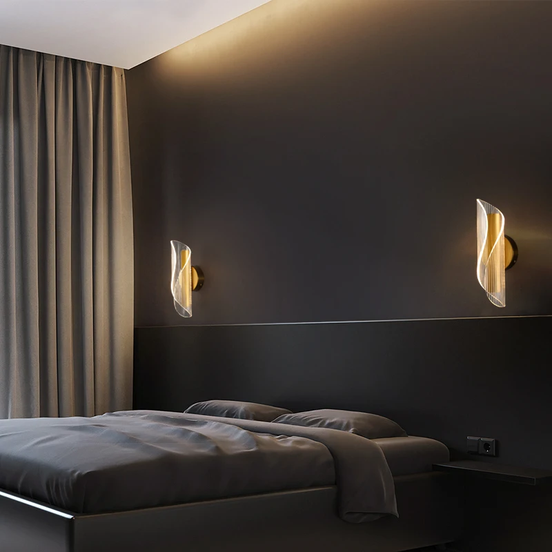 

LICAN Nordic Gold Acrylic LED Wall lamp bedroom bedside aisle living room Nordic study wall sconce lights Bedside LED wall lamp
