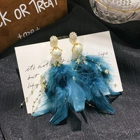 new exaggerated 925 silver needle feather tassel earrings for women korean fashion jewelry unusual earrings accessories for girl