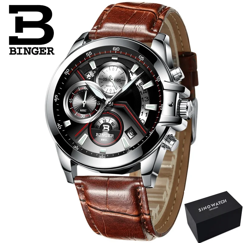 LBBR---Gift box BINGER роскошные часы с автоматической датой, мужские водонепроницаемые стальные мужские часы, модные модельные деловые дизайнерские кварцевые часы с кожаным победителем - Цвет: LBBR---Gift box