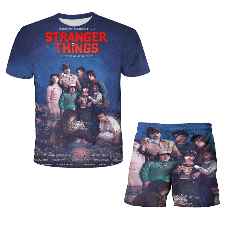 

2021 Children's Set 3D printed T-Shirt Stranger Things Funny For Girls Baby Boys Summer T-shirt Casual Streetwear DIY Clothes
