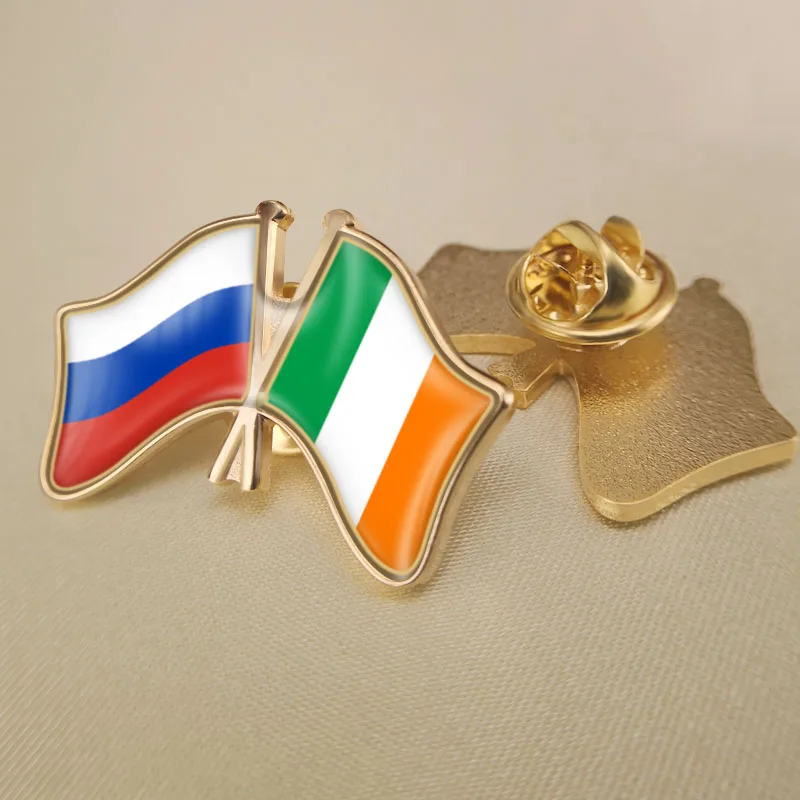 

Russian Federation and Ireland Crossed Double Friendship Flags Lapel Pins Brooch Badges