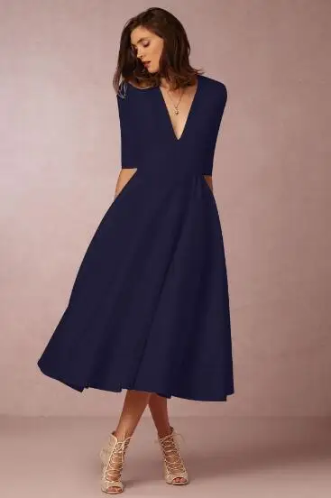 navy dress Длинный Слип Глубокий V Образным Вырезом Глубокий Вырез Платье Простой Одноцветный Сплошной Цвет Больше Плюс Сайз Платье Для Женщина 4xl 5xl 6xl Элегантный Утонченный Вечеринка Оборки Подол Платье Миди Высокая Талия - Цвет: navy dress