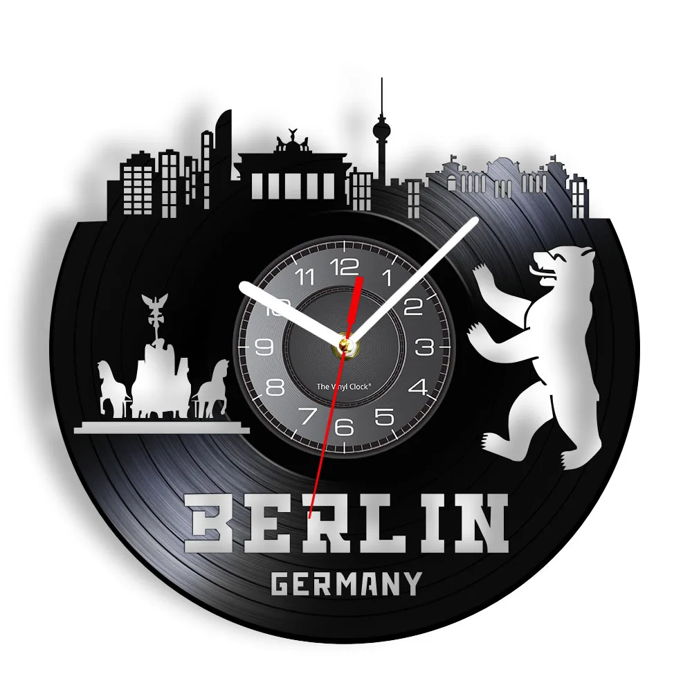 Berlin Germany Map With National Badge Emblem Cut Out Album Longplay Wall Clock German Flag Eagle Shield Logo Vinyl Record Clock
