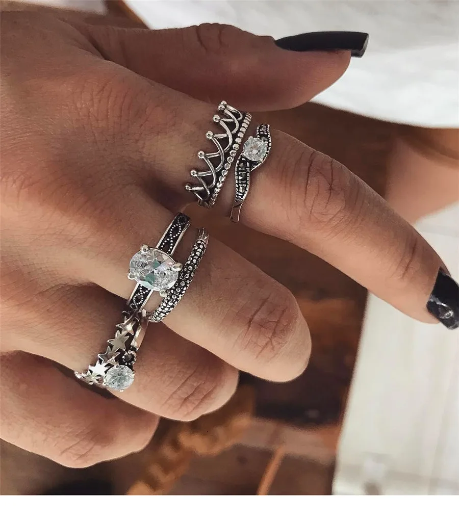 RAVIMOUR 3 шт./компл. панк кольца для Для женщин Женский Vintage Opal резиновый Свадебный Тарельчатая комплект Модные украшения Аксессуары