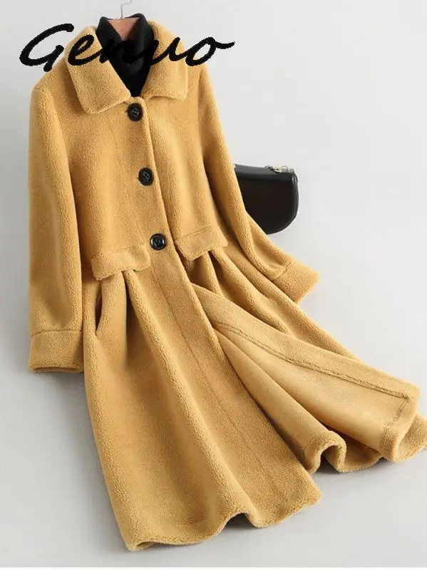 

Genuo New Elegant 2019 Fashion Sheep Sheared Coat Fur Three Buckles Loose Street Casual Grain Fleece Jacket