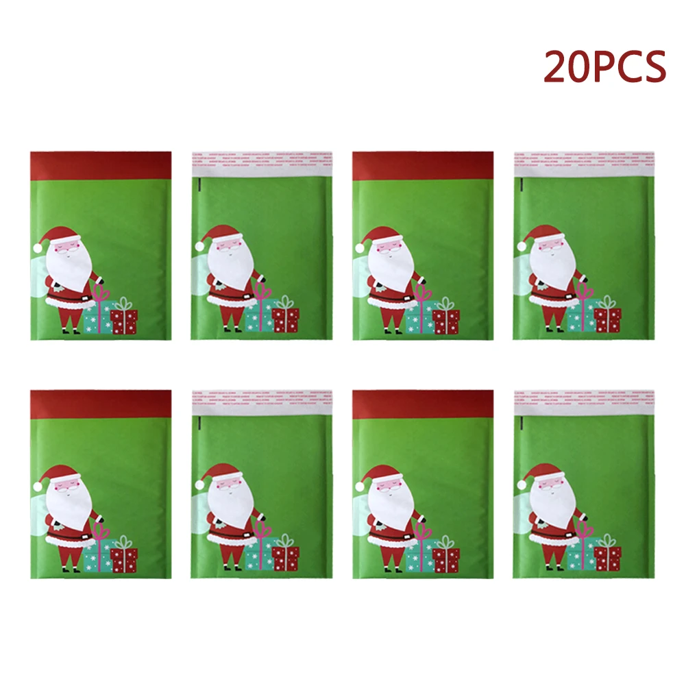

20pcs Bubble Mailer Paper Santa Claus Gift School Christmas Pattern Padded Envelopes Self Seal Packaging Lightweight