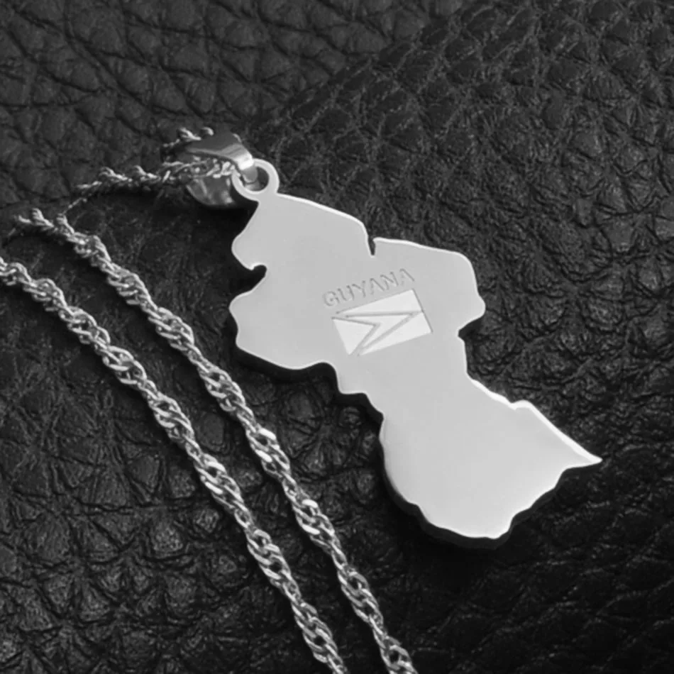 Silver Color Anniyo Guyana карта кулон в форме флага ожерелье для женщин девочек золотой цвет Guayana ювелирные изделия Республика Гайана#077121 - Окраска металла: Silver Color
