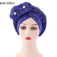 bushra african turbans hat women auto gele stacked stick diamond flower bazin riche dashiki african headtie headwrap hijabs