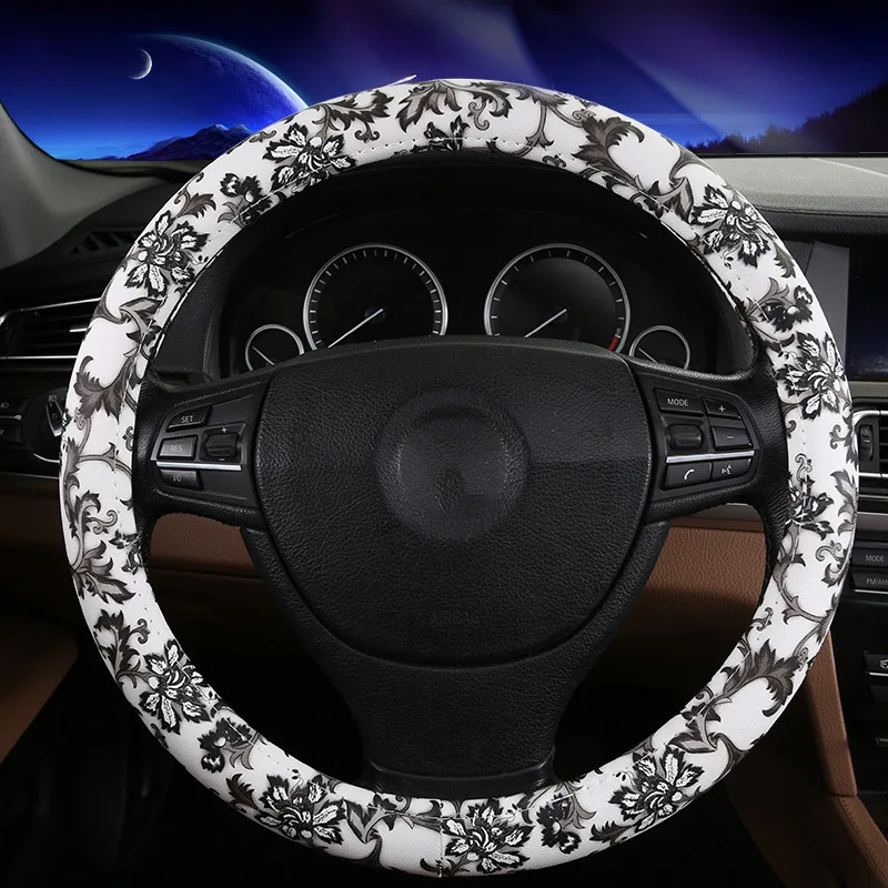 

Чехол на руль автомобиля, чехлы на руль, синие, белые, фарфоровые, модные кожаные аксессуары для автомобиля