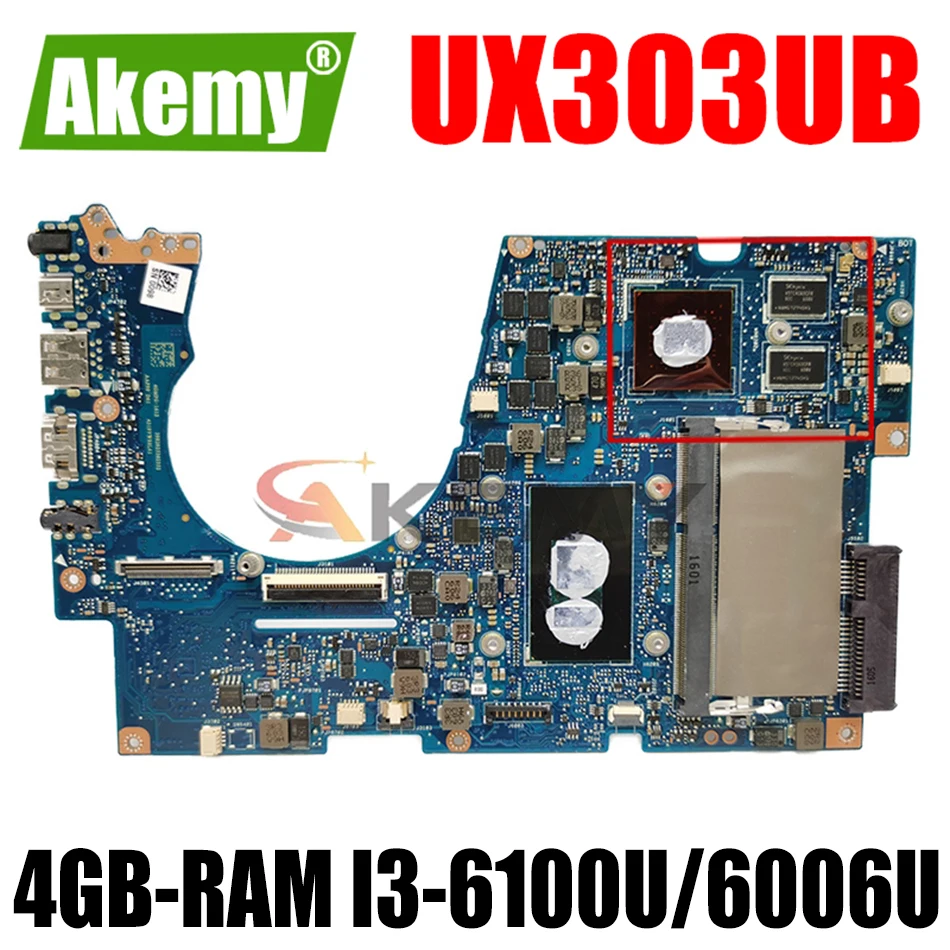 

Akemy UX303UB материнская плата для ноутбука ASUS Zenbook UX303UB UX303U оригинальная материнская плата 4GB-RAM I3-6100U GT940M-2GB