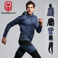 worthdefence 5 pcsset mens tracksuit gym fitness compression sports suit clothes running jogging wear exercise workout tights