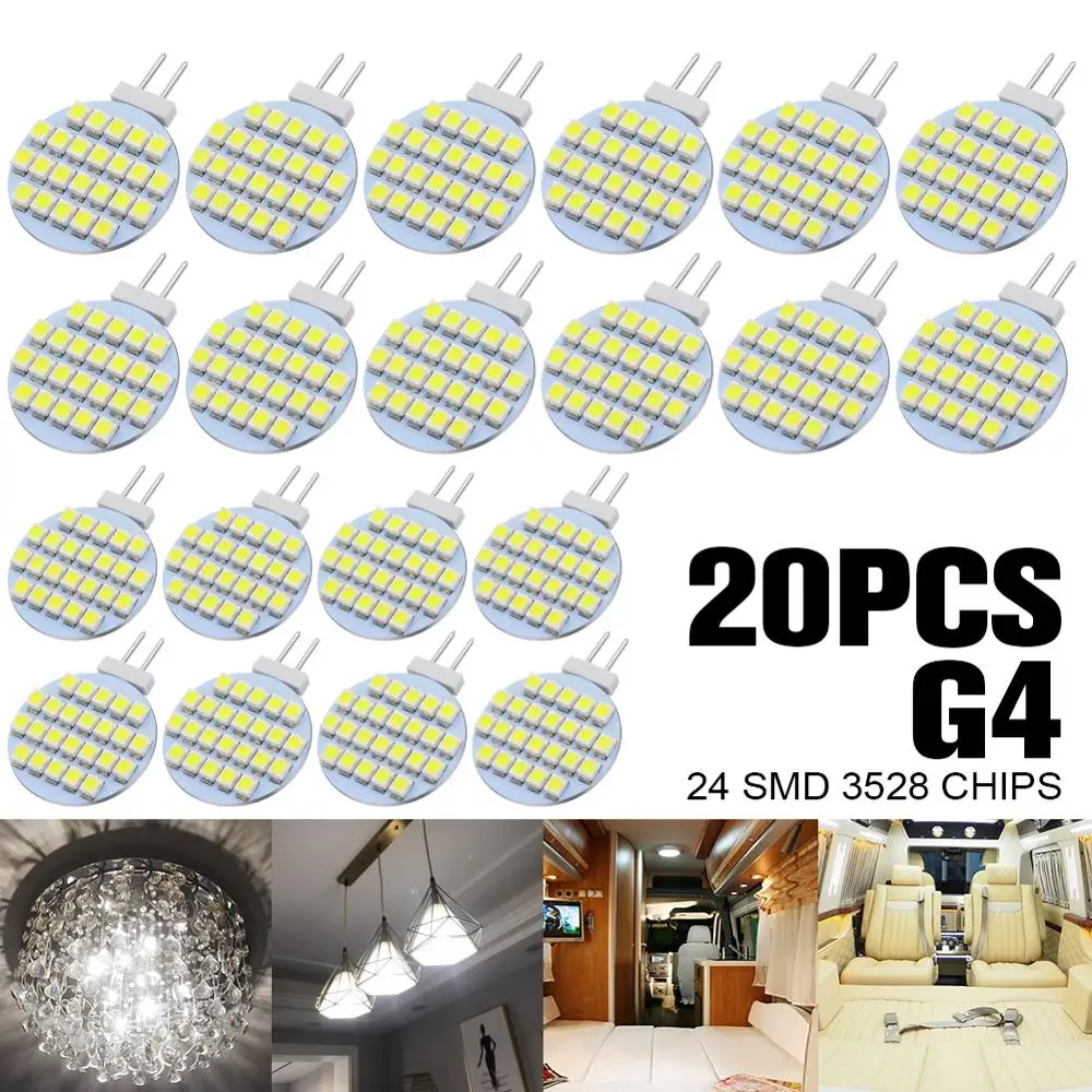 

20pcs High Brightness G4 24 SMD 3528 CHIIPS Led Light White DC 12V For Home Long Use Time Panel Light Table Lamp Bulbs New
