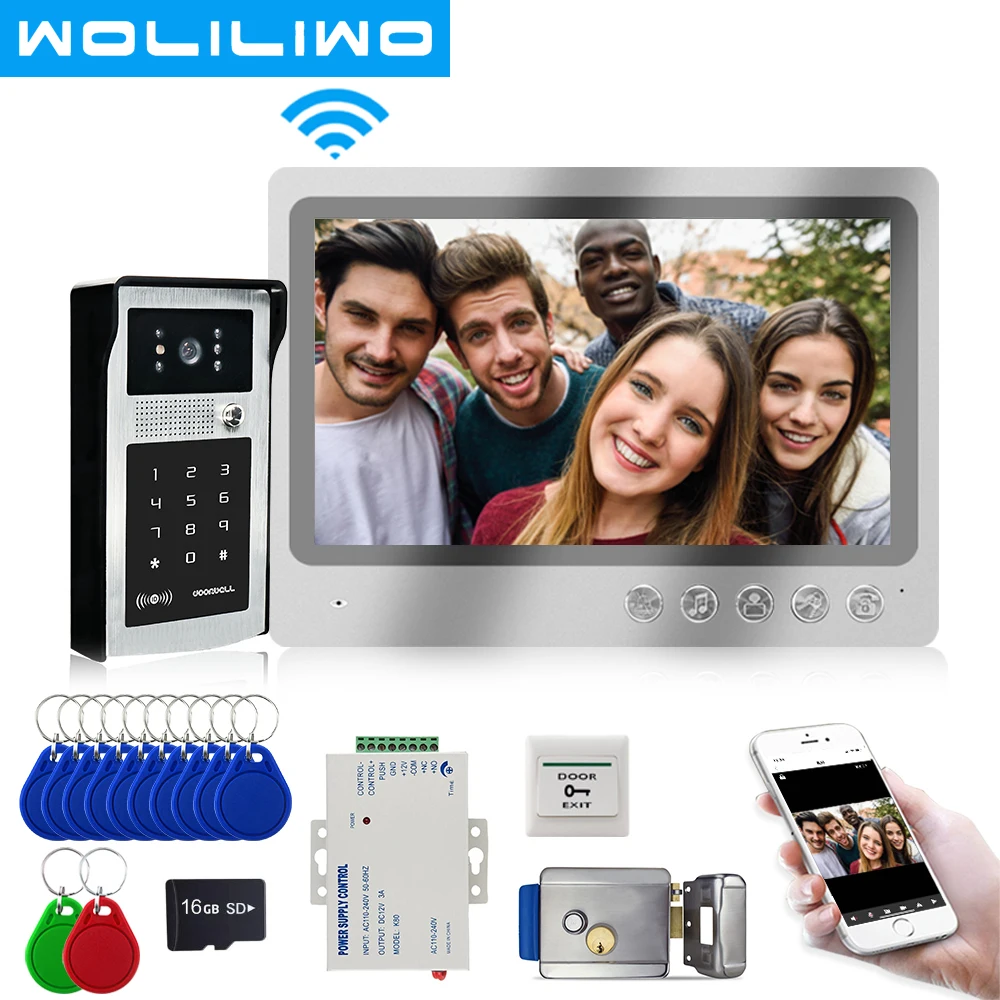Видеодомофон для дома Wi-Fi экран 9 дюймов с RFID-защитой паролем разблокировка