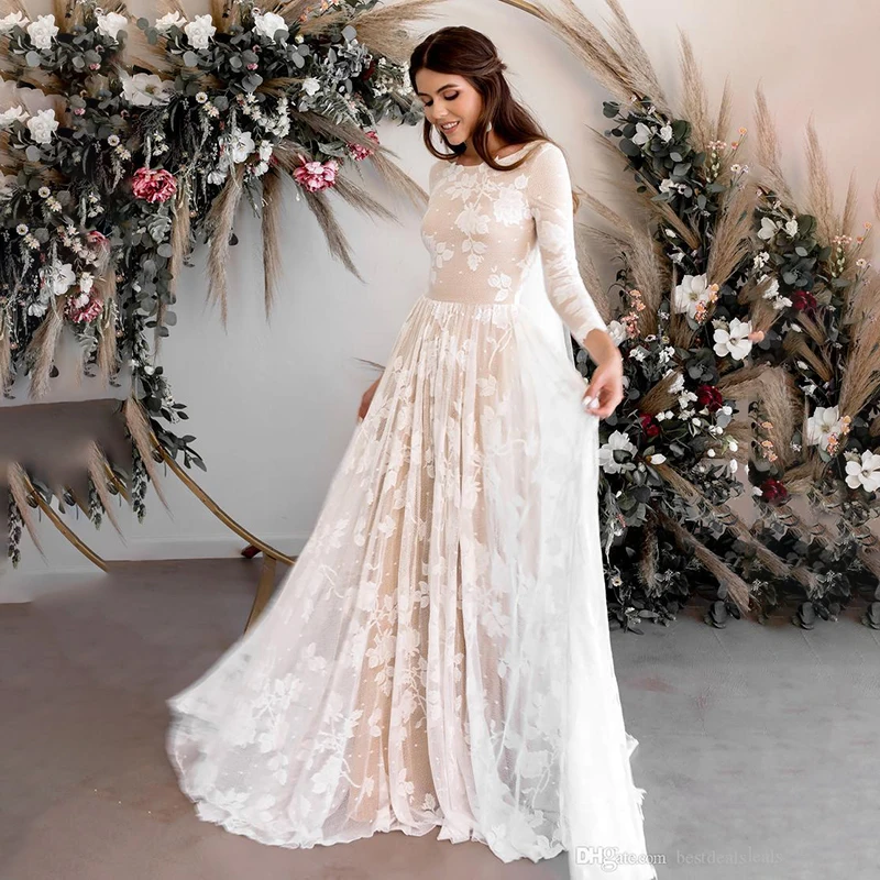 

2021 Vintage Wedding Dresses Sexy Backless Long Sleeves Lace Boho Beach Bridal Dress Champagne Bohemian Wedding Gowns