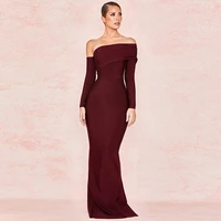 winter womens bandage dress 2021 new arrival sexy off the shoulder womens dress chic party long sleeved slash floor tie dress