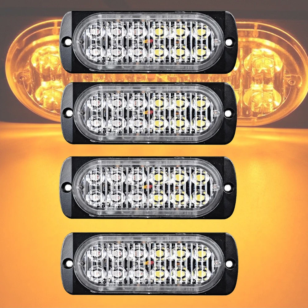 Car Truck 12 LED Ultra Strobe Warning Lights 19 flash patterns Apply to Signal light Daytime running light Foglight 4PCS