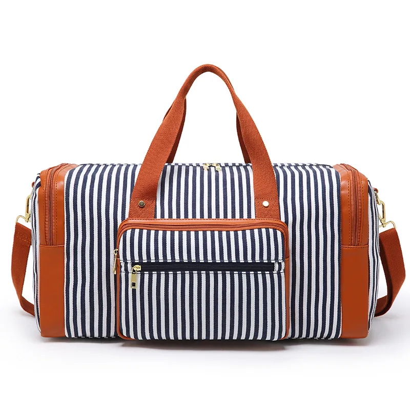 Striped Waterproof Womens Travel Bags Handbags Weekend Bag Teenager Fashion Organizer Multifunction Durable Satchel Blue