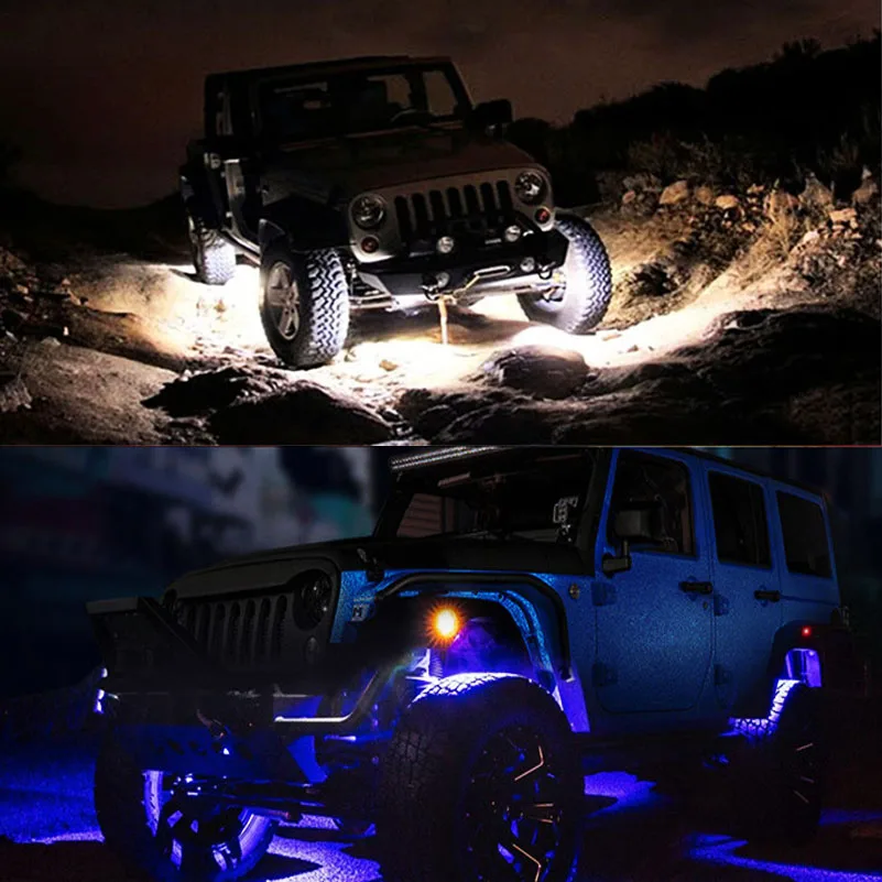 8 Pods Led Rock Lights Kit For Jeep Atv Suv Offroad Car Truck Boat Underbody Glow Trail Rig Lamp Underglow Led Neon Lights Wate. images - 6