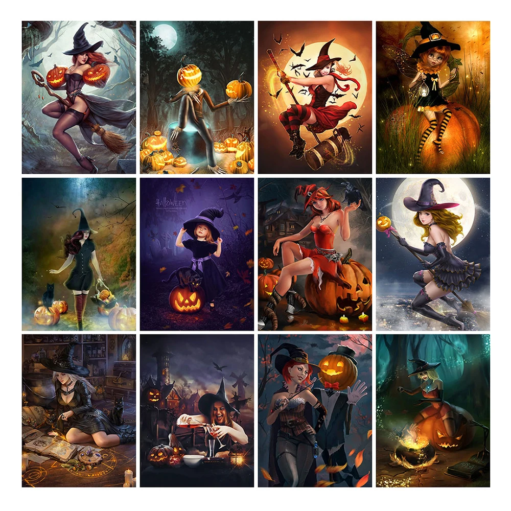 

LZAIQIZG Full Square/Round Diamond Painting Sexy Halloween Witch Cross Stitch Diamond Embroidery Portrait Picture Home Decor