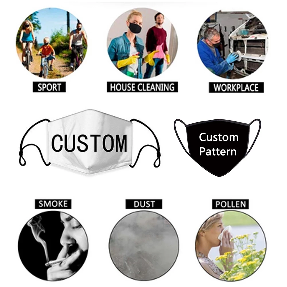 

Custom Masks Adult Printing Picture Logo Free Design Scheme Corporate Gifts for Customers Adjustable Face Mask PM2.5 Filter VIP