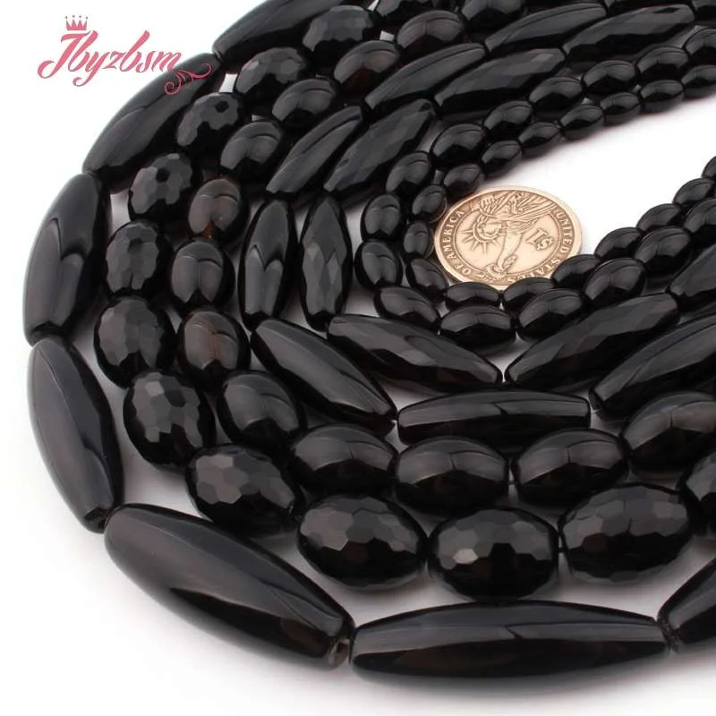 Овальные черные бусины из натурального камня оникс свободные для