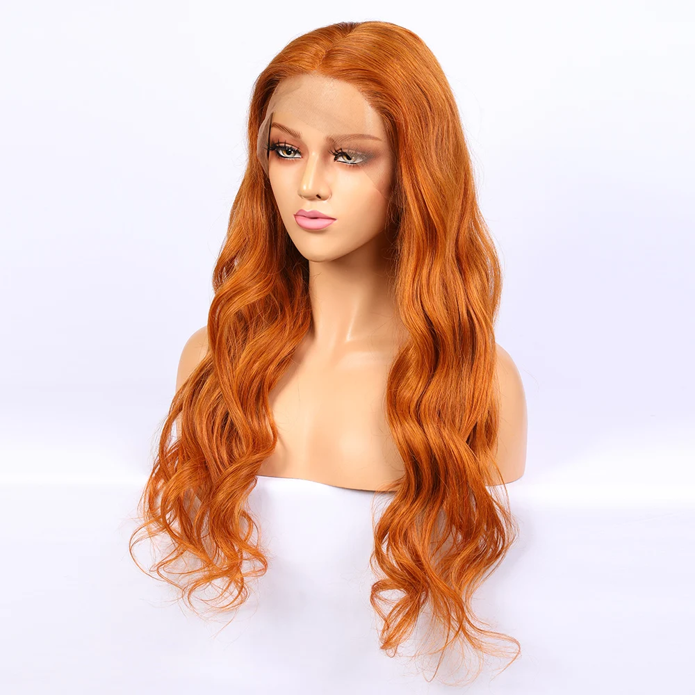 

Orange Colored Lace Front Fiber Hair Wig Pre Plucked Loose Wave Transparent Lace 26inch Hair For Black Women
