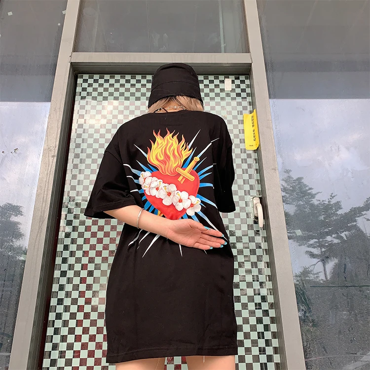 

Palm Angels letter printed heart short-sleeved men women with the same casual wild tide brand loose T-shirt 889841654