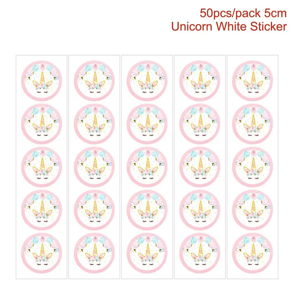 QIFU одноразовая посуда для вечеринок с единорогом Одноразовая бумажная тарелка чашка скатерть с единорогом декор для вечеринки на день рождения - Цвет: 50pcs sticker