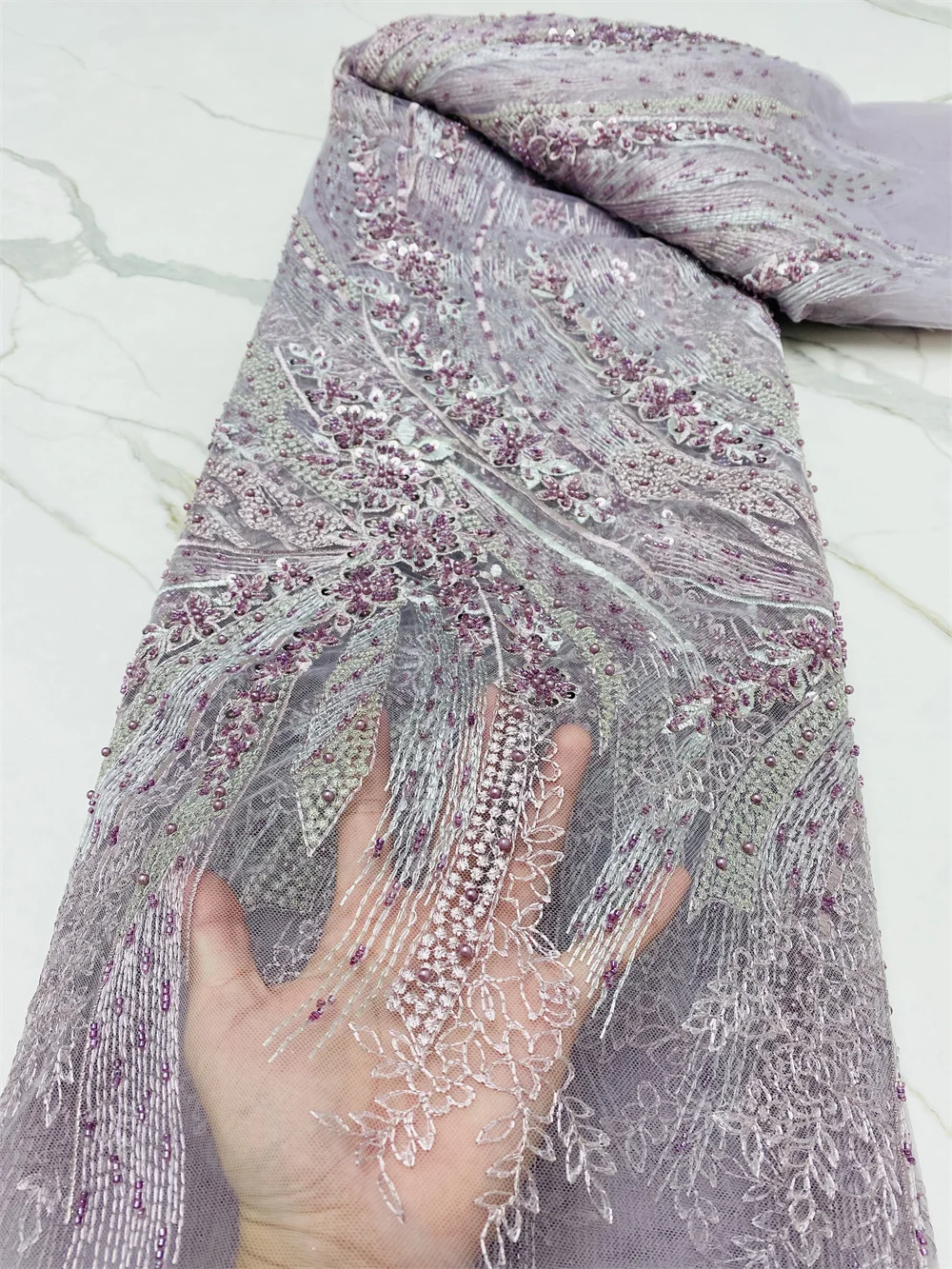 

Sequence Embroidery African French Net Lace Fabric 2021 High Quality Nigerian Mesh Tulle Sequins Lace Fabric For Party 4490B