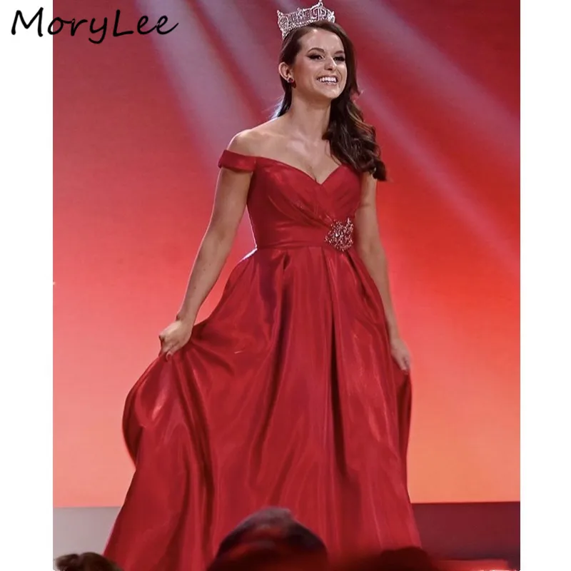 

Красные вечерние платья, элегантные трапециевидные высококачественные атласные вечерние платья с молнией сзади, vestidos de fiesta de noche