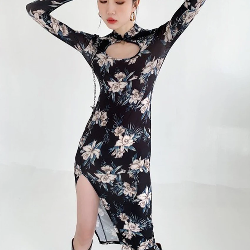 Платье в китайском стиле традиционное пикантное облегающее тонкое винтажное