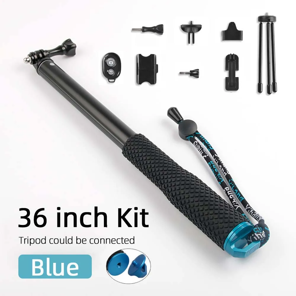 36inch-kit Blue Портативная селфи-палка для GoPro Hero 7 6 5 4 Экшн-камера раздвижной монопод для Xiaomi Yi 4K Sjcam Sj4000 Eken H9 аксессуары для камеры - Цвет: 36inch-kit Blue
