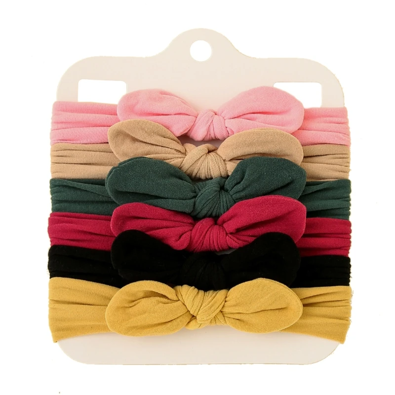 

6 Pcs Solid Color Elastic Soft Nylon Bowknot Hair Bands Baby Girls Bow Headbands