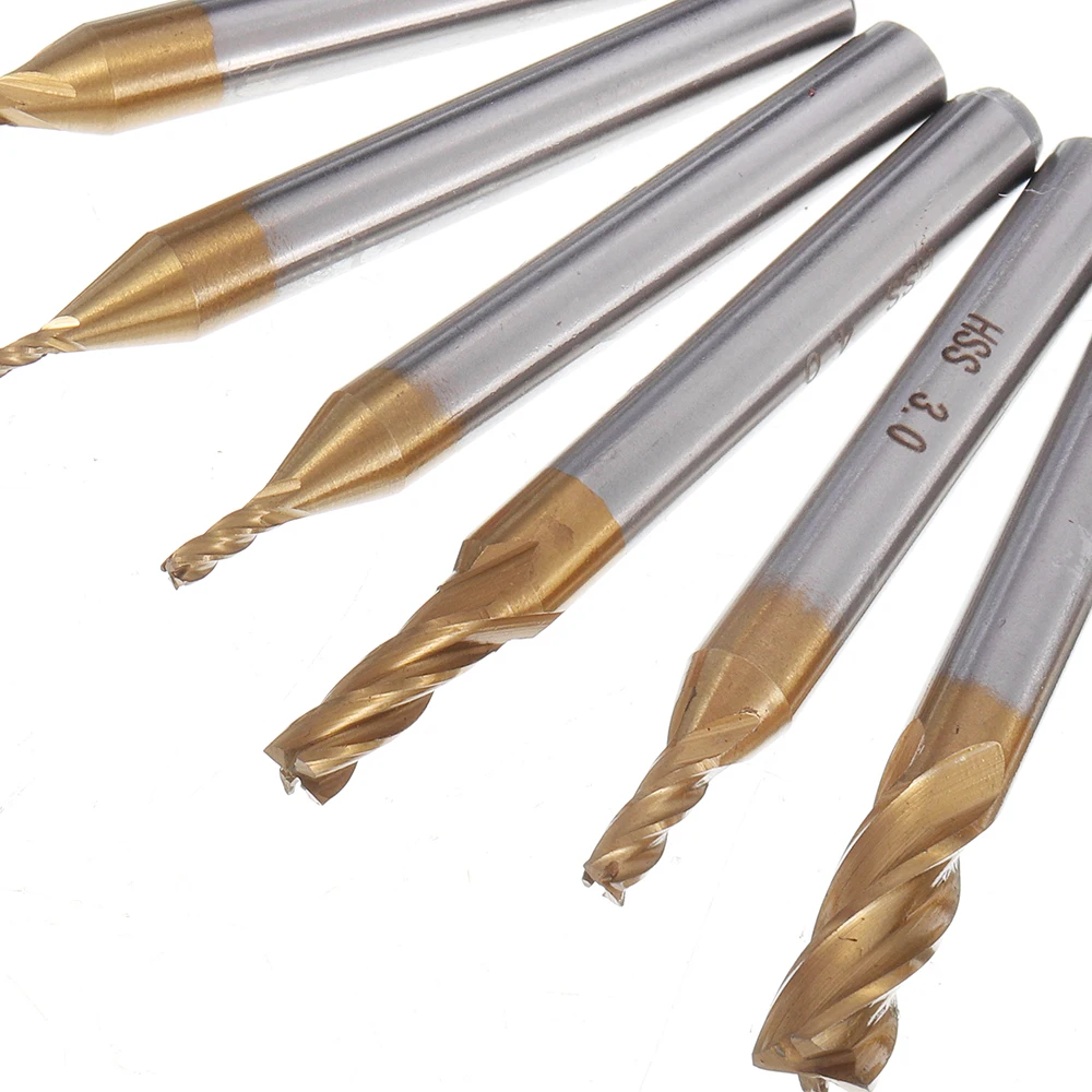 

7PCS 1.5-6mm Titanium Coated HSS 4 Flute End Mill Cutter CNC Drill Bit Milling Cutter Set