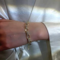 origin summer exquisite chunky chain link gold color cubic zircon metallic charm bracelet for women hollow out party bracelet